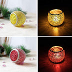 Ochine Glass Votive Candle Holder for Tealight, Romantic Stained Mosaic Tealight Candle Holders, Handmade Cracked Aromatherapy Candle Lamp - color: D