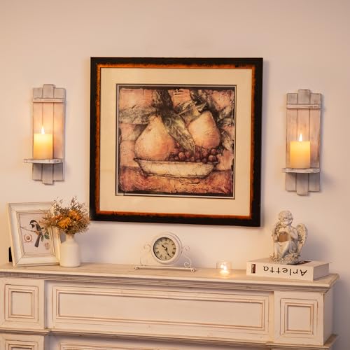 Farmhouse Candle Sconces Wall Decor: Set of Two Rustic Wood Wall Candle Holder - Distressed White Candle Sconces for Bedroom Living Room Bathroom - color: Distressed White, size: 15.7in x 5.1in