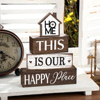 Cinnvoice 4 Pcs Farmhouse Tabletop Decor Rustic Family Blessed Home Table Centerpiece This Is Us Sign for Kitchen Shelf Desk Fireplace Mantel Tiered Tray Decor(Home This is Our Happy Place) - style: Home This is Our Happy Place