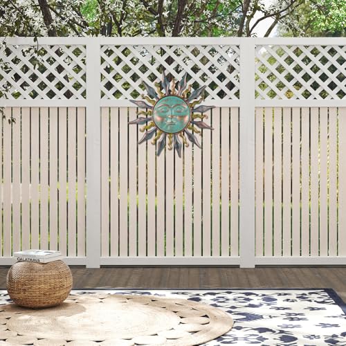 HOBYLUBY Metal Wall Art Decor, 25'' Large Wall Art Hanging Decor & Wall Sculpture, Sun Wall Decor for Patio, Fence, Garden, Home Decor(Cyan) - color: Cyan