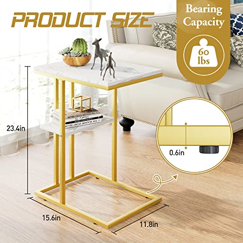 Easy Paws C Shaped End Table,Small Side Table for Couch and Bed, Gold Snack Couch Table for Small Spaces, Living Room, Bedroom,Bedside(Gold) - color: Gold, size: 1pc