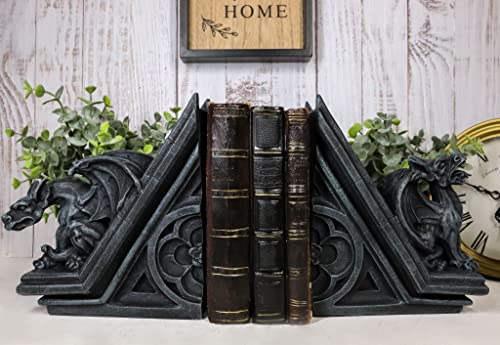 Ebros Gothic Roaring Gargoyles with Celtic Floral Knotwork Bookends Figurine Set in Rooftop Sculptural Design 7" High Medieval Renaissance Architectural Goth Decor Resin Sculptures Gargoyle Statue