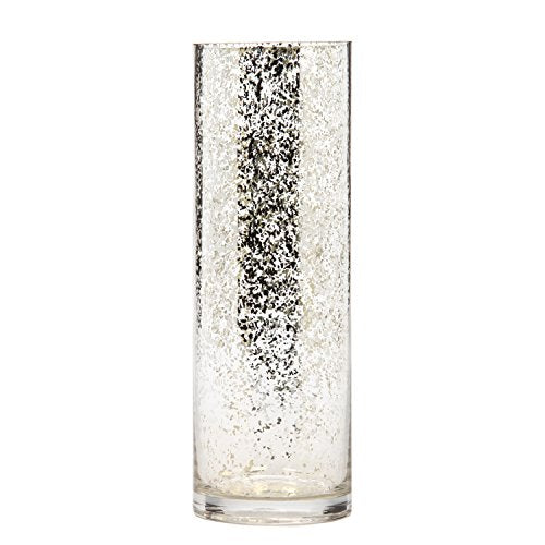 Hosley 12 Inch High Metallic Silver Speckled Finish Glass Floral Vase. Ideal Gift for Floral Arrangements Weddings Bridal Spa Meditation Reiki Rose Vase Nautical Settings Led Lantern Votive Garden P1 - color: Metallic Silver