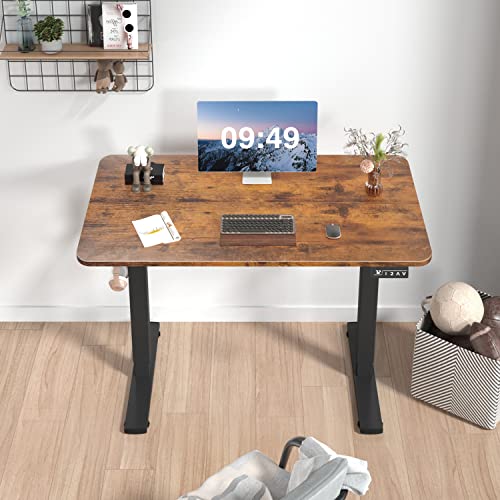 Furmax Electric Height Adjustable Standing Desk Large 40 x 24 Inches Sit Stand up Desk Home Office Computer Desk Memory Preset with T-Shaped Metal Bracke, Brown - color: Brown, size: 40 Inch