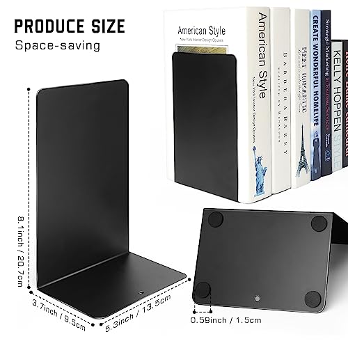 VONDERSO Metal Bookends, 4 Pairs Black Metal Book Ends Heavy Duty for Shelves Decor Home Office, Unique Black Bookends Supports Anti-Slip for Kids - color: Black 4 Pairs