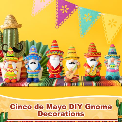 Arrowbash 6 Pcs Mexican Ceramics to Paint Ready to Paint Your Own Gnome Statues 5.12 Inch Mexico Theme Paintable Figurines DIY Unpainted Ceramics Plaster Crafts with Brush Palette - style: Mexican
