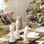 CedarLux Rustic Pillar Candle Holder, 6 Inch White Wooden Candlestick Holders, Farmhouse Candle Stands for Pillar Candle,Decorative Wood Candlestick Holders for Living Room, Table Centerpiece - size: 6"H