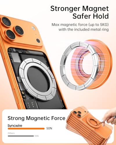 SYNCWIRE Magnetic Phone Ring Holder for MagSafe, 360° Rotation Cell Phone Grip Stand Finger Ring Kickstand Two-Sided Magnet Compatible with iPhone 17 Pro Max 16 15 14 13 12 MagSafe Accessories - color: Single Ring-1PCS-Cosmic Orange