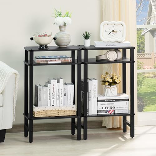 YUFAM Side Table End Table Tall Night Stand 3-Tier for Living Room Bedroom Bathroom Office Furniture Black - color: Black, size: 3 Tier