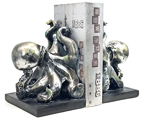 Bellaa Octopus Bookends Pirate Sailors Nautical Decorative Home Accents Cute Cool Bookshelf Support Book Ends Holder Stopper for Shelf Office Unique Vintage Antiques 22999