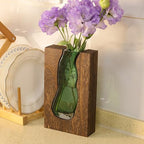 Wood and Glass Inlay Vases Farmhouse Wooden Glass Flower Vase Solid Wood Glass Vase Home Decor Vases for Centerpiece (9.45 Inches) - size: 9.45 Inches
