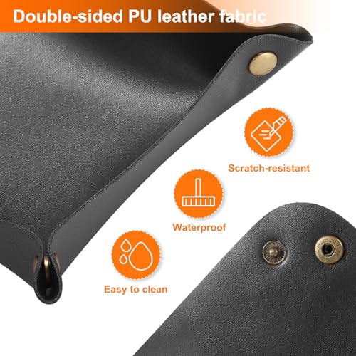 HARFINGTON 4pcs PU Leather Valet Tray Unisex Folding Small Catchall Tray Portable Entryway Table Tray Nightstand Bedside Desk Tray for Key Wallet Watch Coin Jewelry Dice, Black - color: Black