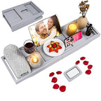 Foldable Bathtub Caddy Tray, Bamboo Bath Tub Tray Table for Tub with Wine Glass Holder Book Phone Tablet Holder with Extending Sides, Adjustable Bathroom Bathtub Free Soap Holder Gift Idea (Grey) - color: Gray