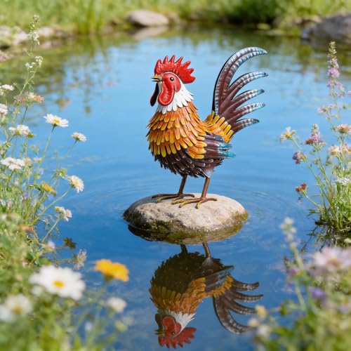 Shorayn Rooster Garden Statue Metal Chicken Yard Art Decor Outdoor Sculpture Figurines