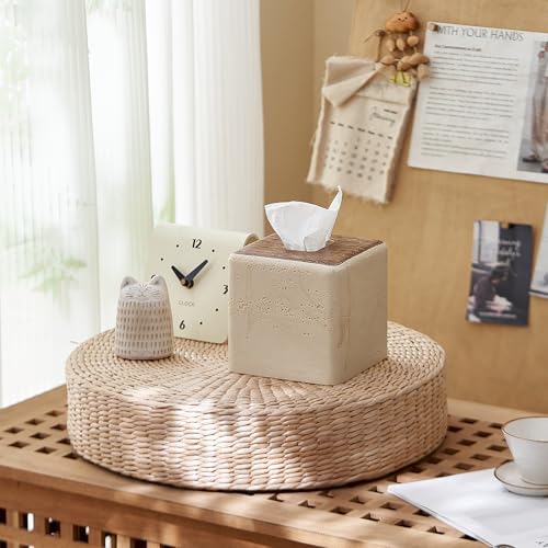 Natural Travertine & Wood Textures Tissue Box Cover Square for Home Decor,Resin Heavy Tissue Box Holder for Bathroom Countertop,Tabletop,Bedside Table,Office (Handmade of Resin) - color: Travertine & Wood