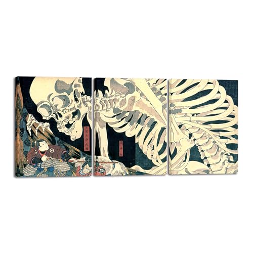 Wieco Art 3 Piece Witch and Skeleton Ukiyo-E by Utagawa Takiyasha Historic Cultural Illustrations for Living Room Bedroom Home Decorations Landscape Artwork - color: Witch and Skeleton, size: 12 x 16 inches (Unframed)