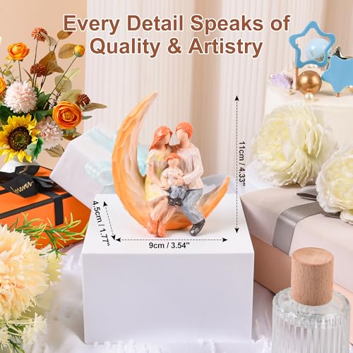 Creative Moon Family Statues - Mothers Day Decor Gifts Figurine for Mom Hand-Painted Orange Hair Sculpted Heartfelt Love Home Decor for Home Bedroom Living Room