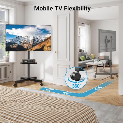 PERLESMITH Rolling TV Stand, Mobile TV Stand for 23-60 Inch LCD LED TVs, Tilt TV Stand Wheels Holds up to 88Lbs, Portable TV Stand for Bedroom with Shelf, Outdoor TV Stand Max VESA 400x400mm PSTVMC06 - size: 23-60 Inch