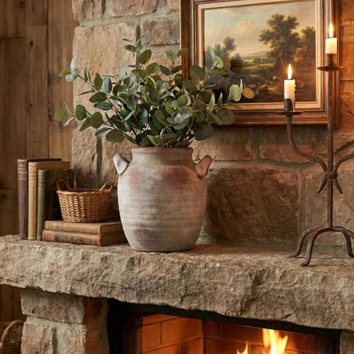 Retro Ceramic Vase with Handle - 7 Inch Farmhouse Table Centerpiece for Shelf, Desk & Fireplace, Rustic Vintage Flower Vase for Fresh & Dried Decor, Aesthetic Housewarming Gift - color: 7"h Retro