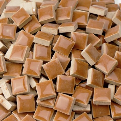Mosaic Tiles for Crafts Bulk Ceramic,300g Mosaic Supplies,Square,Smoothed Edges,Great for Bathroom Flower Pot Outdoor Tables Coasters,Brown - color: Brown