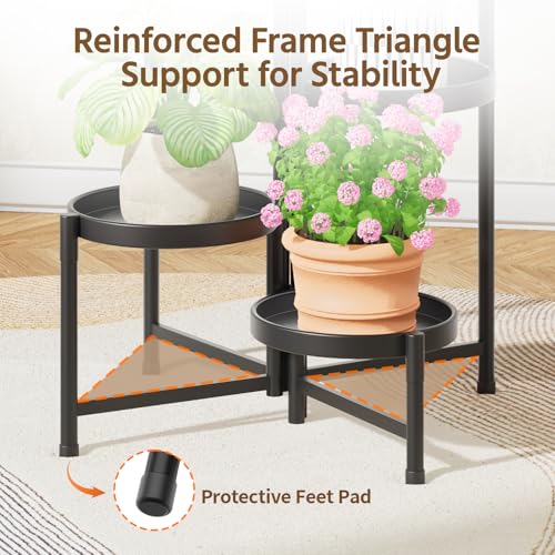 LASZOLA 5 Tier Large Plant Stand Indoor Tall with 10 Inch Metal Tray, Corner Folding Flower Display Rack, Modern Plant Holder Shelf for Outdoor Patio Porch Garden Office Living Room, Black - color: Glossy Black, size: 5 Tier