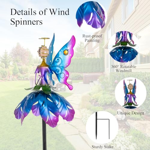 Wind Spinner Outdoor,Waterproof Garden Windmill Spinners,Kinetic Metal Sculpture for Outdoor Yard Lawn Patio Decorations - size: Fairy Wind Spinner