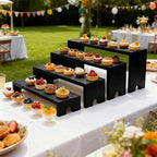 Wooden Display Stand Wood Tiered Racks, 2 Set 8 Piece Wood Display Shelf for Cupcake,Jewelry,Card, Vendor Events, Table Shelves Wooden Riser Organizer Dessert Showcase-Black - color: Black