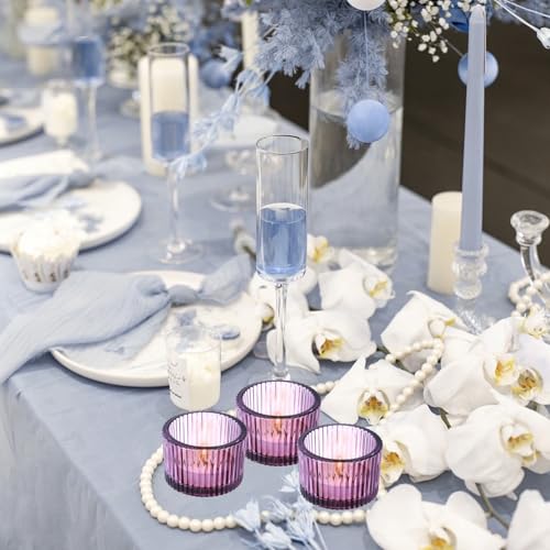 2 Pcs Tealight Candle Holder,Votive Candle Holders Glass Candle Holders Tea Lights Candle Holder for Table Centerpiece Decor Party&Home,Wedding Deco (Purple) - color: Purple