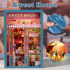 TOYQI Book Nook Kit, DIY Miniature Dollhouse Kit for Adults and Teens, Booknook Tiny House Kit Bookshelf Decoration 3D Wooden Puzzle Bookend - style: Sweet House