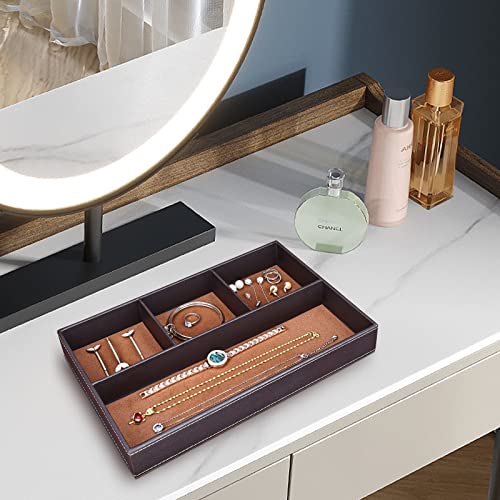 GORESE Faux Leather Valet Tray for Men, Stackable Jewelry Organizer for Drawers Inserts, Nightstand Caddy Tray for Key, Wallet, Sunglass, Watch, Coin, Phone, Bedside Desktop Storage Brown - color: Brown
