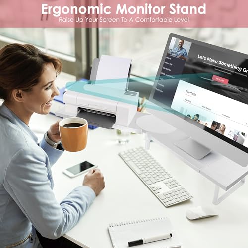 Across-Star Dual-Monitor Stand for Desk - Large Adjustable Length and Angle Riser for 2 Monitors, Double Computer Desktop Organizer, Shelf for TV, Laptop, Printer - color: White, size: 30.3-40.5‘’L*9.45‘’D*4.9‘’H