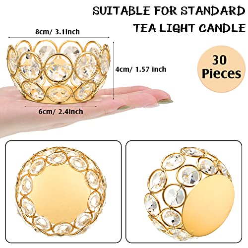 Potchen 30 Pcs Tea Light Candle Holders - Crystal Votive Candle Holders Tealight Jewel Bowl Stands Decorative Centerpiece for Wedding Party Home Table Decor (Gold) - color: Gold