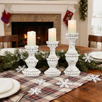 Farmhouse Large Candle Holders for Pillar Candles, Rustic Wooden Beaded Candle Holder, Perfect for Table Centerpieces, Coffee Table or Fireplace Mantel, 3 Piece Set (White) - color: White