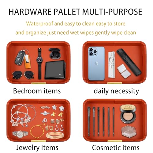 Leather Jewelry Tray Desktop Storage,Luxury Perfume Tray Nightstand Organizer Entryway Decorative Tray,for Jewelry Watch Cosmetics Keys Phone Wallet Home & Office Accessories,Orange - color: Orange