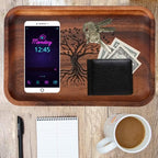 The Tree of Life Serving Acacia Wood Valet Tray for Men Women, Catch All Acacia Mens Key Dump Bedside Nightstand Organizer EDC Wooden Tray for Phone Watch Wallet Keys Jewelry