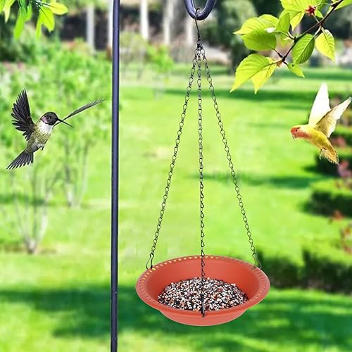 Hanging Bird Feeder Tray 12 inch with Drainage Holes Fit Most Seed, Bird-Feeder Hanging for Garden Yard Outside, Terracotta - color: Terracotta, size: 12 inch