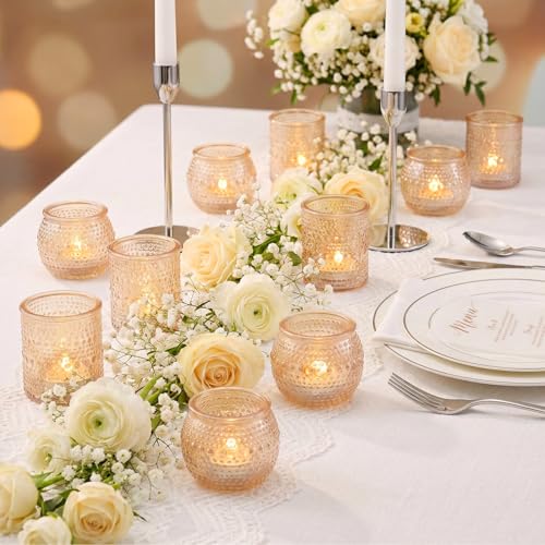 16 Pcs Gold Votive Candle Holders- Gold Centerpieces for Tables, Assorted Tealight Candle Holders for Wedding Table Decor, Rehearsal Dinner, Engagement, Birthday Party Decorations - color: Gold