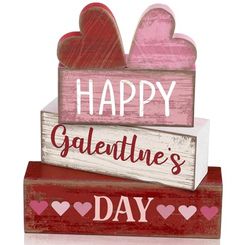 Yuntau 5 Pcs Happy Galentines Day Decorations Wooden Hearts Table Centerpiece Happy Galentines Day Party Table Sign for Valentines Tiered Tray Desk Mantle Shelf Decor - style: Hearts