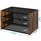 3-Tier Paper Letter Tray, Wooden Desk File Organizer, Stackable Metal Mesh Desk Organizer for Office Supplies. Small Paper Trays for Home Office School, Rustic Brown