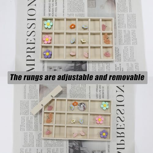Velvet Jewelry Organizer Trays Beige Stackable Jewelry Storage Display Tray with Removable Dividers, 18 Grids - color: Beige
