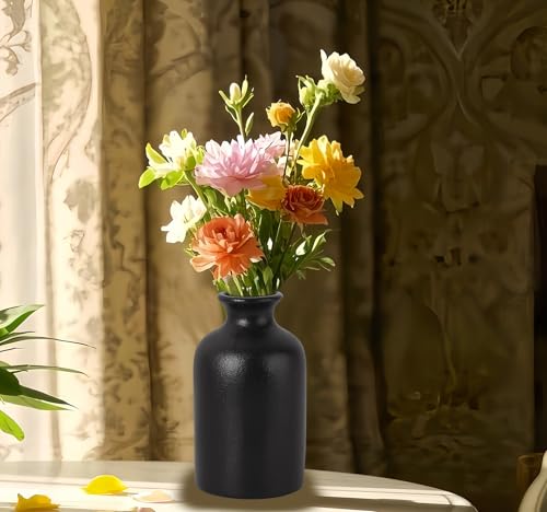 Ceramic Black Small Vase, Dry Flower Vases Minimalism Style for Modern Table Shelf Fit Fireplace Bedroom Kitchen Living Room Home Decor (Black, Medium) - color: Black, size: Medium