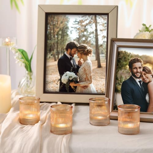 NITIME 32pcs Ribbed Gold Votive Candle Holders for Wedding Table Decor, Tea Light Candle Holder Glass, Gold Candle Holders for Table Centerpiece, Diwali and Holiday Decorations - color: Gold