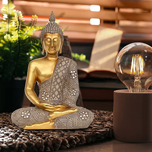 Buddha Statue for Home Decor Gold 12.4”-Buddha Statues for Zen Decor - Spiritual Décor-Buddha Decor for Living Room-Buda – Budda – Indoor Buddha Gift for Relaxation, Meditation or Shrine… - size: 5.51'' X 8.66'' X 12.4''