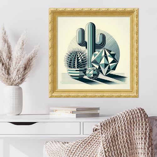 Amanti Art Framed Wall Art Print 24x24 Succulents in Angled Vases by David Galan, Abstract Wall Art, Modern Contemporary Decor, Medium Poster Painting Artwork for Living Room, Bedroom, Bathroom, - color: Versailles Gold, size: 24"L x 24"W