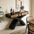 WILLIAMSPACE 47.24" Rectangular Console Table with Cross Leg & 2 Drawers, Mid Century Modern Wooden Entryway Sofa Table Hallway Table for Living Room, Foyer - Black - color: 47.24" Rectangular Console Table With Cross Leg,black