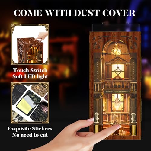 Book Nook Kit with Dust Cover & Stickers, Dust Cover, Bookshelf Insert Decor for Birthday, 3D Wooden Bookends Puzzle, Miniature Dollhouse Kit for Adults, Teens, Beginners（Philosophical Library） - style: Philosophical Library
