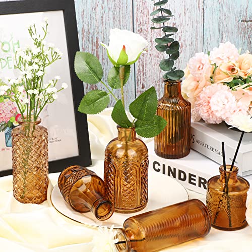 Bud Vase Set of 30 in Bulk Amber Glass Bud Vase 30 Pack Bud Vases for Centerpieces Vintage Amber Mini Flower Vases for Home Centerpieces Wedding Decorations
