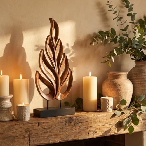 Decozen Wooden Leaf Sculpture - Hand Carved Solid Wood Coffee Table and Christmas Decor and Western Decor Accent for Living Room, Mantel, Bookshelf Décor, Christmas Decorations, Thanksgiving - color: Leaf 1
