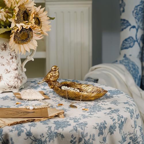 SOFFEE DESIGN Resin Jewelry Tray, Gold Leaf-shaped with Standing Bird, Ring Dish, Decorative Organizer for Entrance Vanity Dresser Bathroom, Bridal Gift Idea