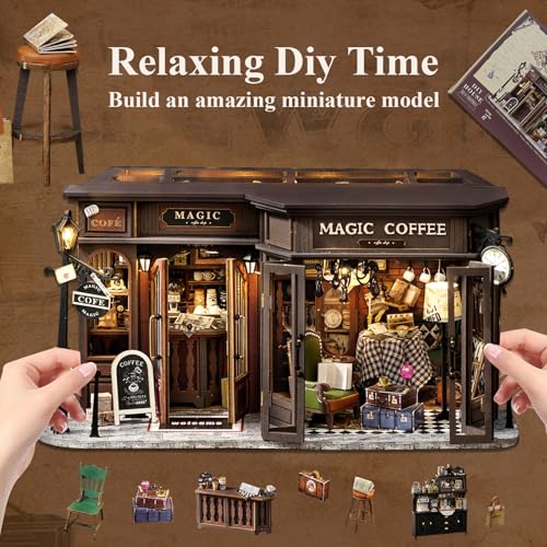Fsolis DIY Miniature Dollhouse Kit for Adults - Tiny House Mini Scene 3D Puzzles Gifts for Women Teenagers Craft Lovers (Magic Coffee) - style: Magic Coffee